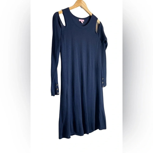 Lilly Pulitzer Faire Sweater Dress Medium Cotton Modal Wool Blend Cold Shoulder - Picture 5 of 11